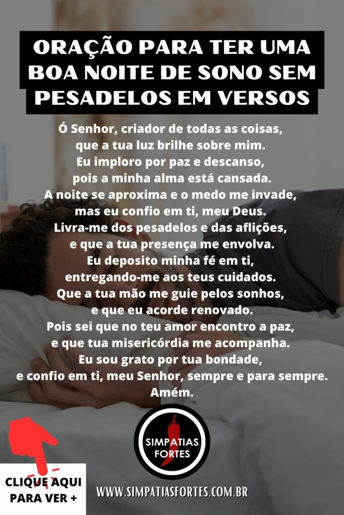 Oração para ter uma boa noite de sono sem pesadelos em versos