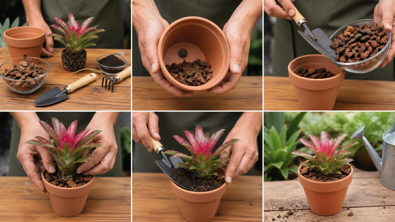 Como plantar bromélias em vaso com substrato leve e boa drenagem