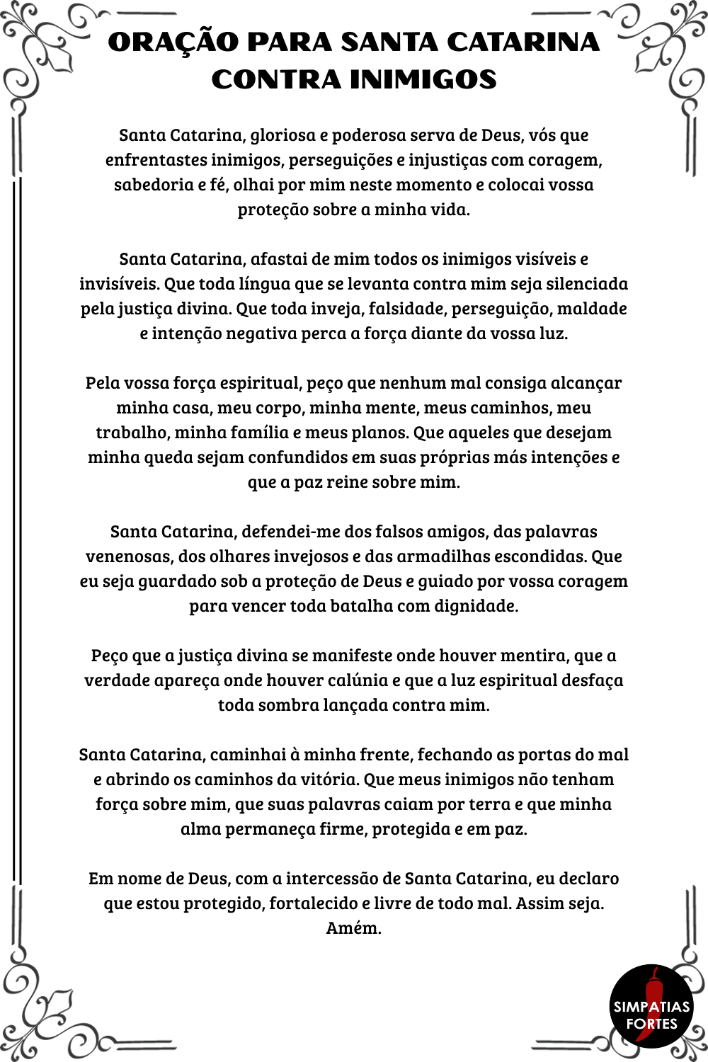 Oracao Santa Catarina Contra inimigos