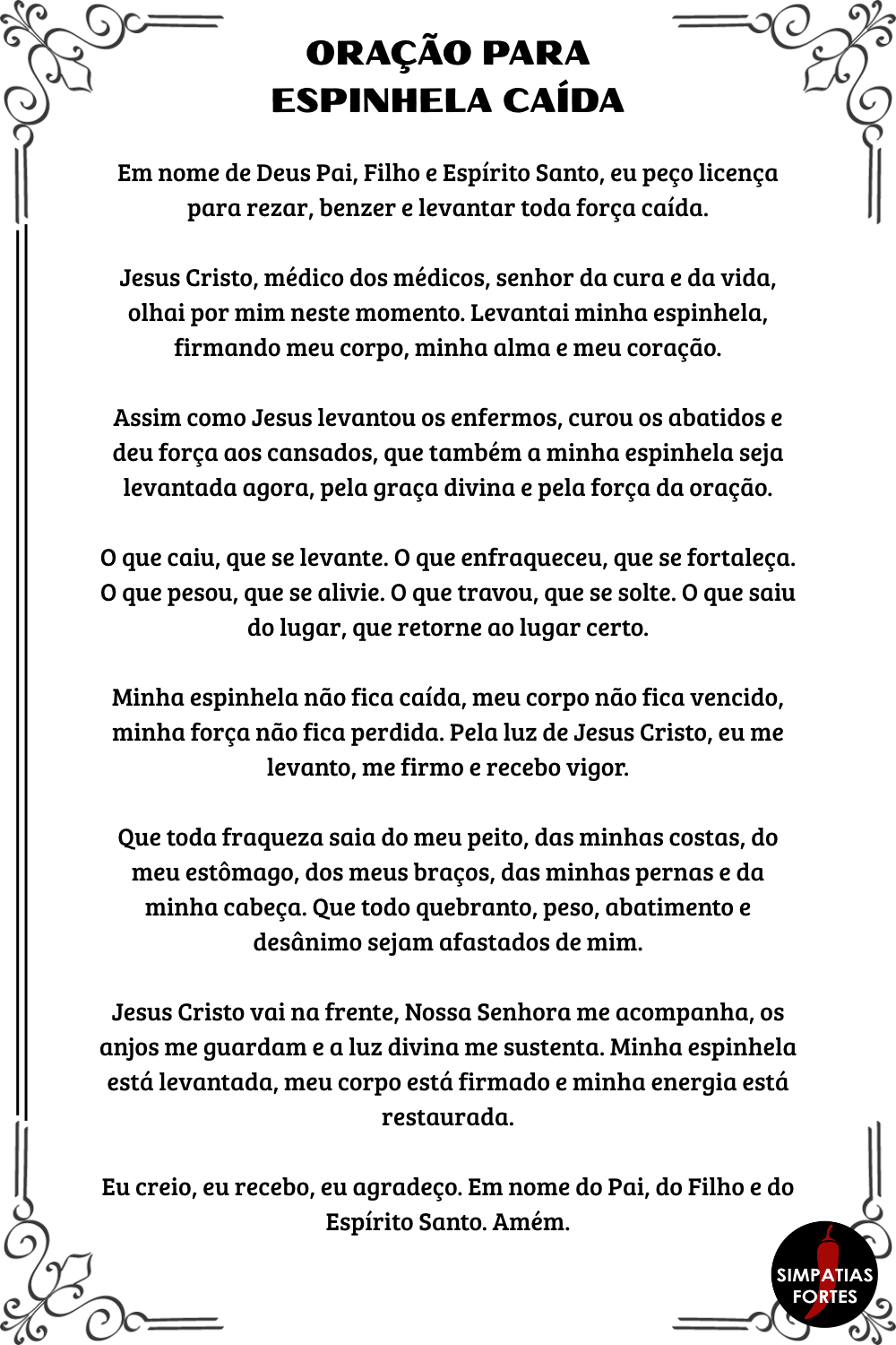 Oracao para espinhela caida